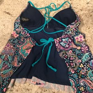 A colorful bathing suit top